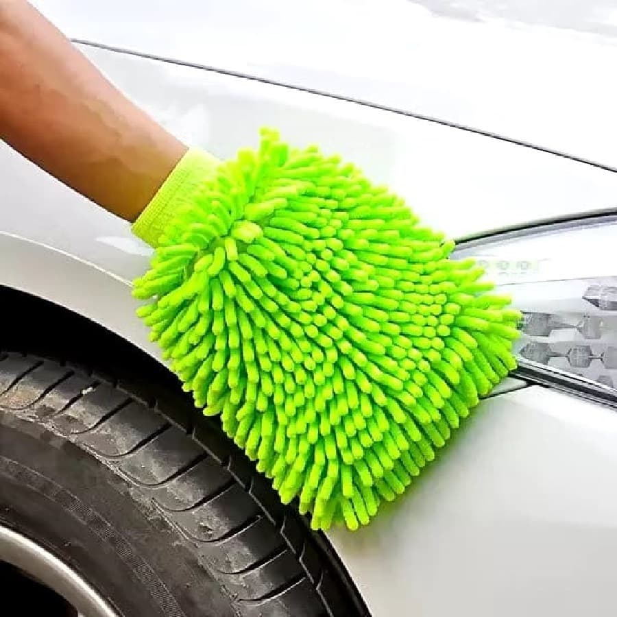 Luvas Multiuso Microfibra Chenille Premium Lavagem Automotiva Carro Moto Caminhão 25x14x2.5Cm Verde Útil