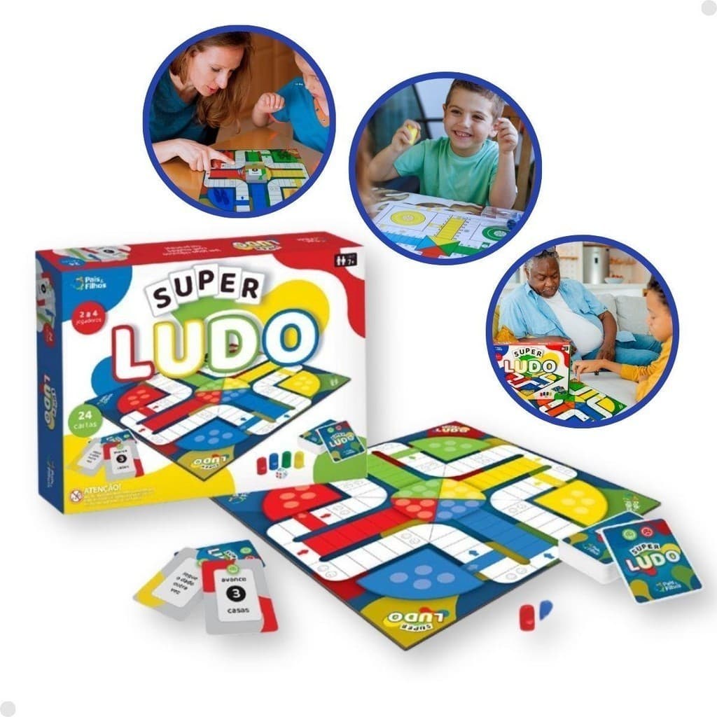 Super Ludo, o Jogo de Tabuleiro para Pais e Filhos - com Cartas, Pinos e Dado para Toda a Família