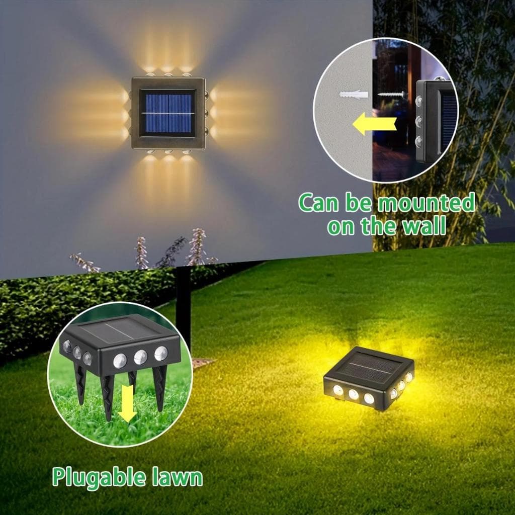 KIT 6 Luminária Arandela Solar Led 4 Focos de Luz 20W Espeto Jardim e Parede Slim 12 Leds com suporte LT-8597