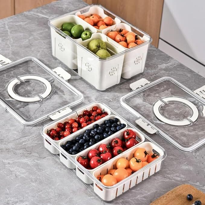 Organizador De Geladeira Caixa Multiuso Para Temperos e Especiarias Divisórias Removíveis com Tampa transparente