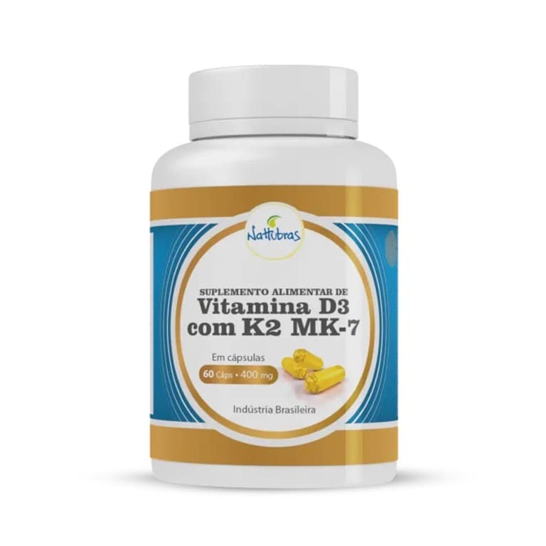 Vitamina D3 com Vitamina K2 MK7 400mg 60 Cápsulas Nattubras