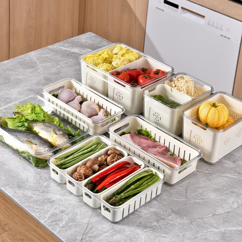 Organizador De Geladeira  Potes Hermeticos Kit Escorredor Multiuso Cozinha Alimentos Carnes Legumes