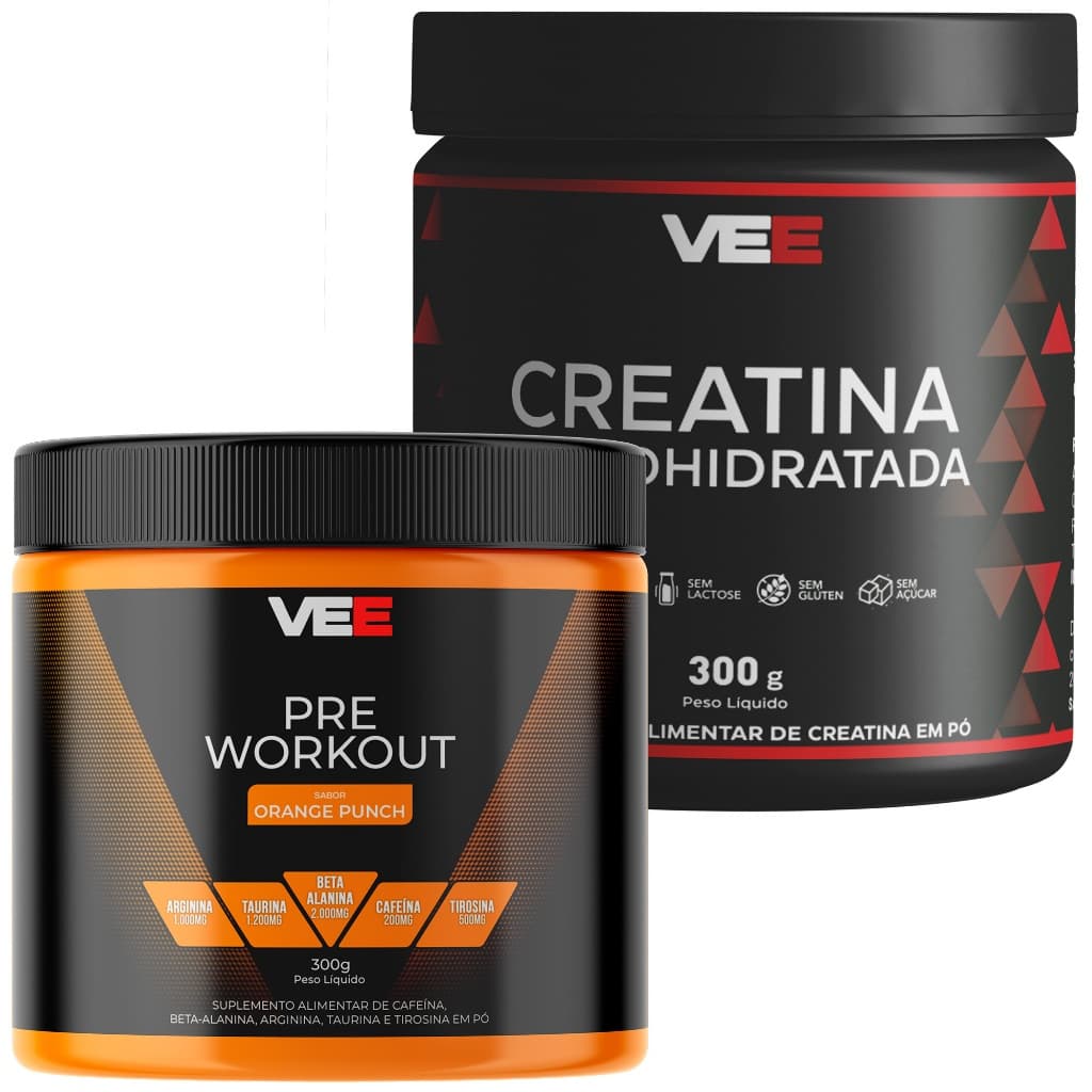 Kit Creatina 100% Pura 300g + Pré-Treino Original 300g - VEE Suplementos