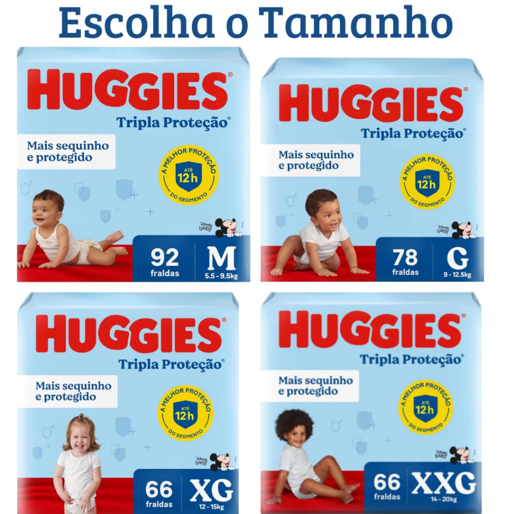 Fralda Huggies Tripla Proteção nos Tamanhos  M ao XXG