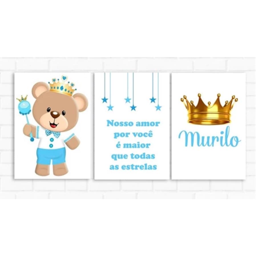 kit quadro decorativo infantil Urso príncipe azul Bebê  quanto enxoval do seu bebê