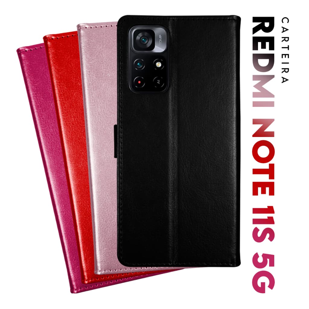Capa Case Capinha Carteira Flip Cover Couro Sintético PRETA Xiaomi Redmi Note 11s 5g tela 6.6 pol. Cell in Power25