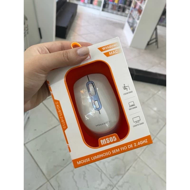 Mouse Luminoso Sem Fio 2.4Ghz MS05 Mouse Bluetooth 5.2 para Windows Mac Ergonômico