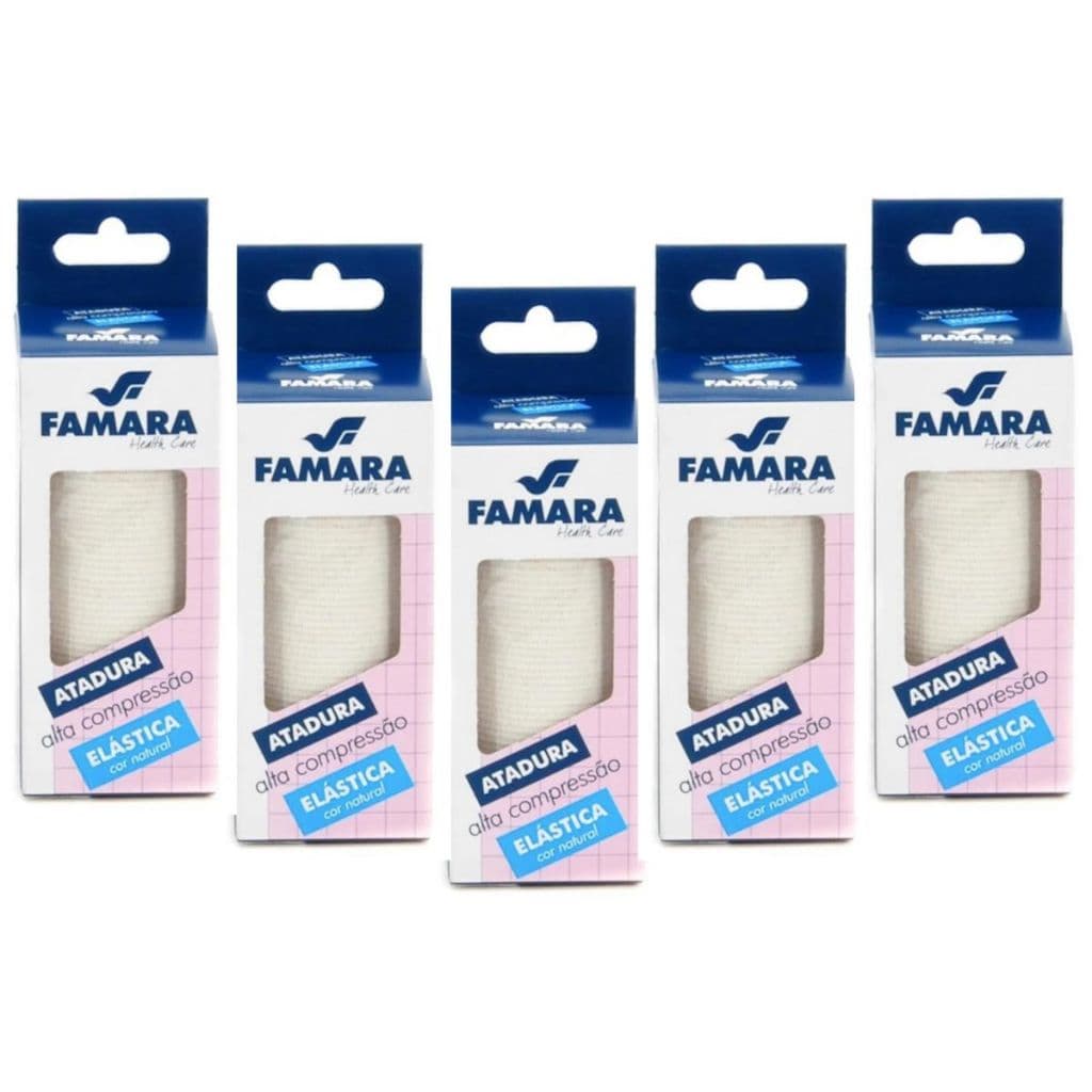 Kit 5 Bandagem Elástica 10cm x 1,30m Atadura Alta compressão ortopedia enfermagem varizes Famara