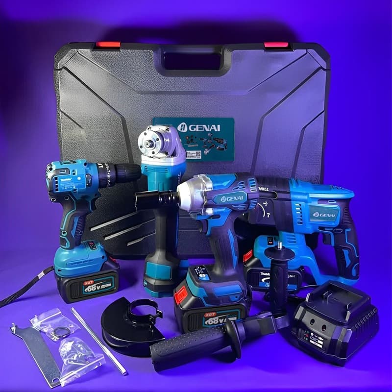 Brushless Kit Ferramentas 4 em 1 Furadeira Parafusadeira/Chave Impacto/Esmerilhadeira/Martelo 2 Bateria 68V