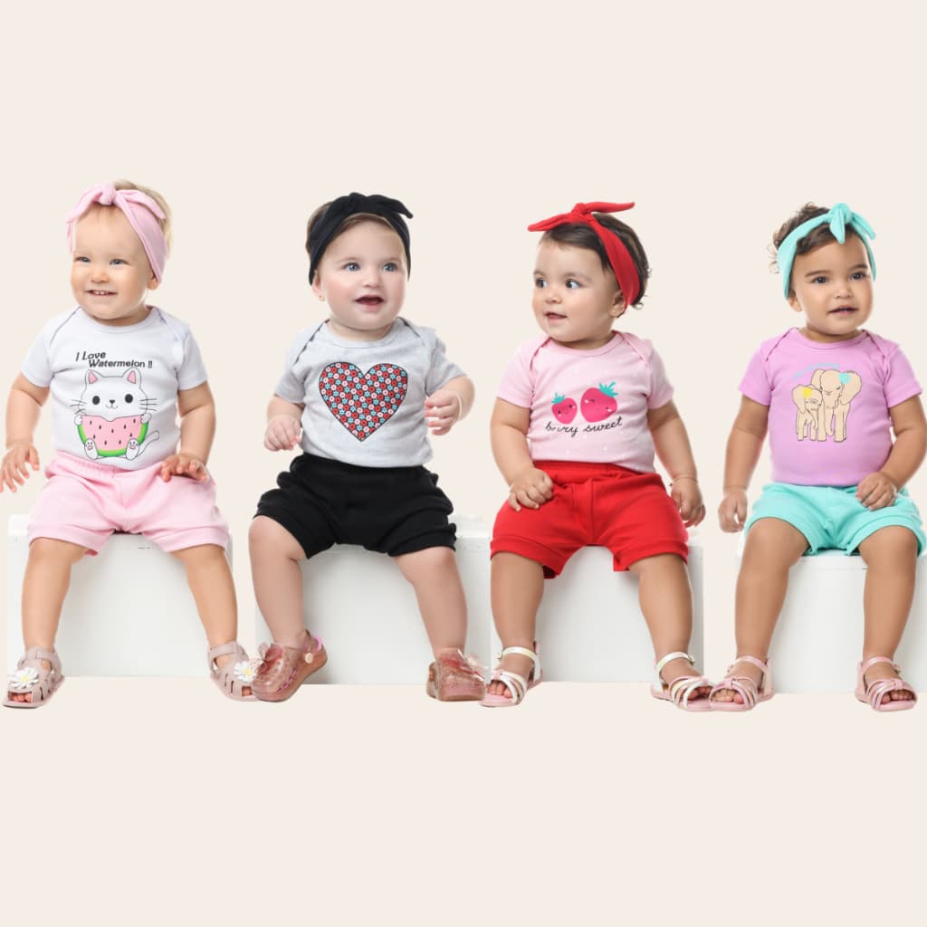 Kit Body Bebê Menina Bordado 3 Peças Verão Conjunto Laço Feminino 100% Algodão Suedine Enxoval  P ao GG Mesversário