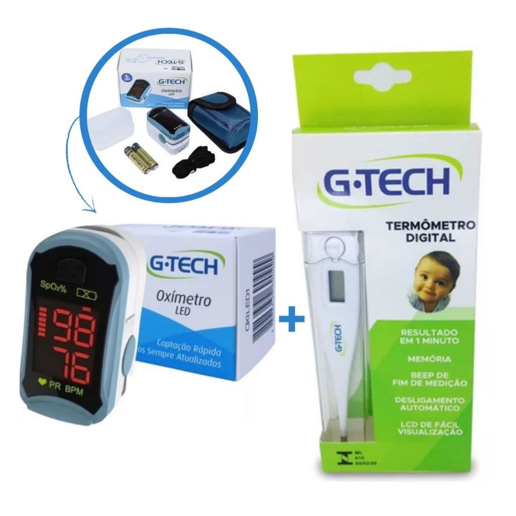 Kit G-tech Termômetro Digital de Contato Th1027 Branco + Oxímetro Digital Medidor Saturação Original