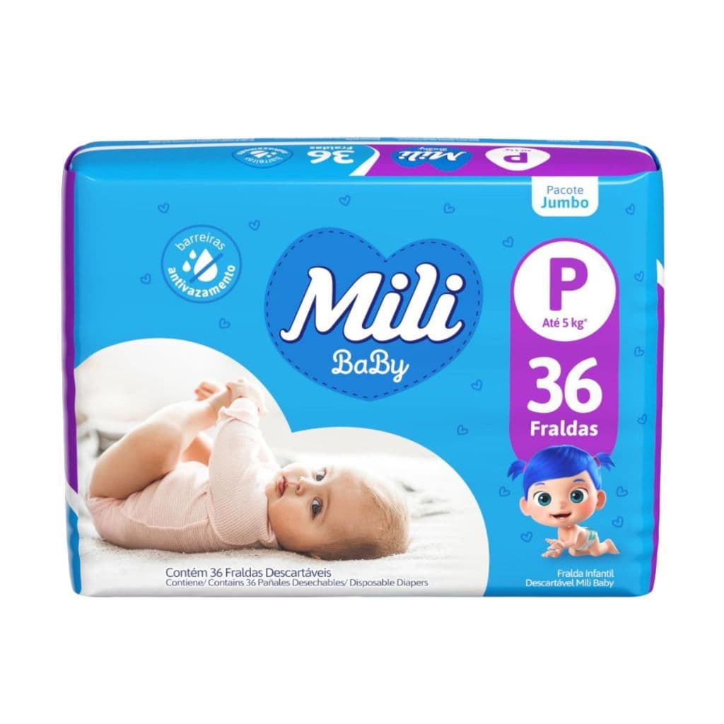Fralda Mili Baby Jumbo Tamanho P  com 36 unidades