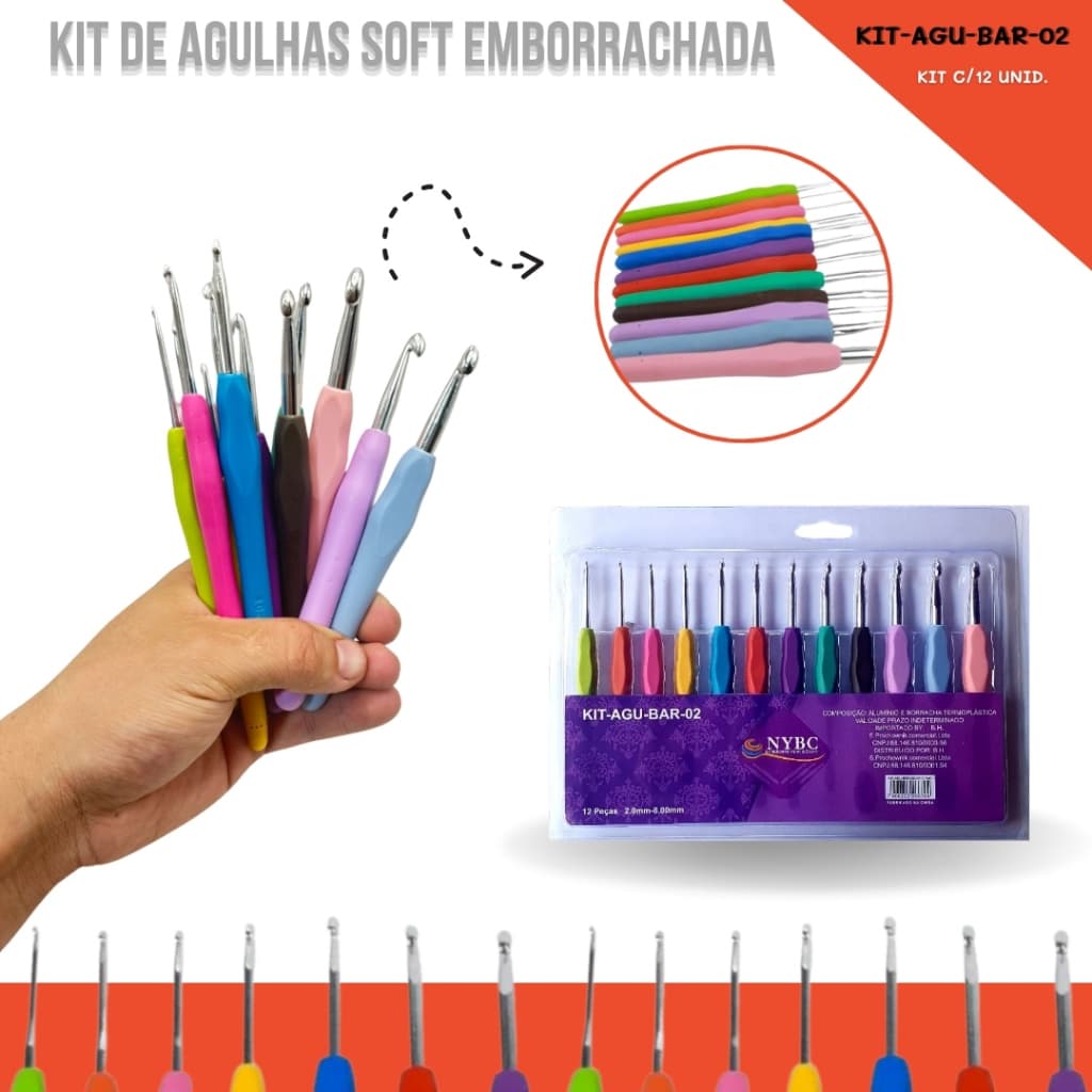 Kit Completo 12 Agulhas Soft Cabo Comfort Emborrachado - Croche e Amigurumi