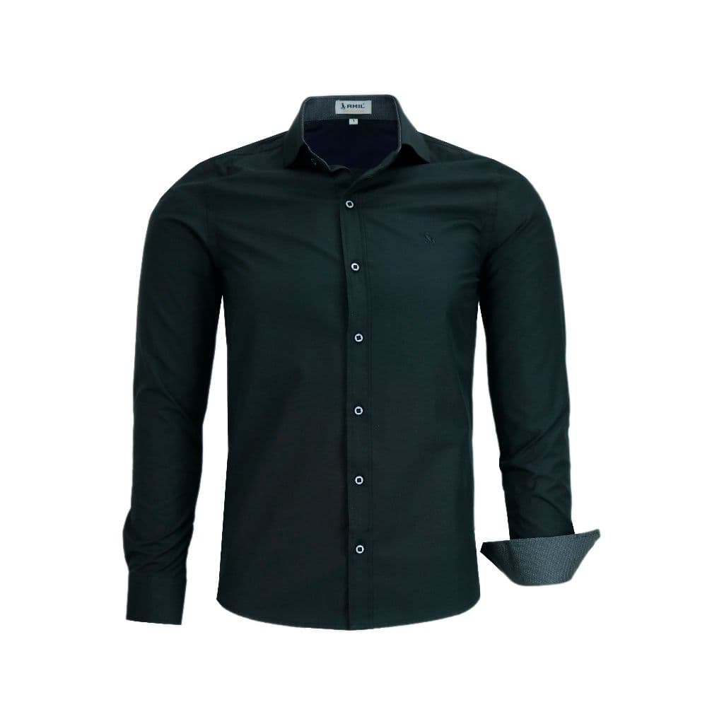 Camisa Social Amil Masculina Slim Liso Sem Bolso Fácil De Passar 1778