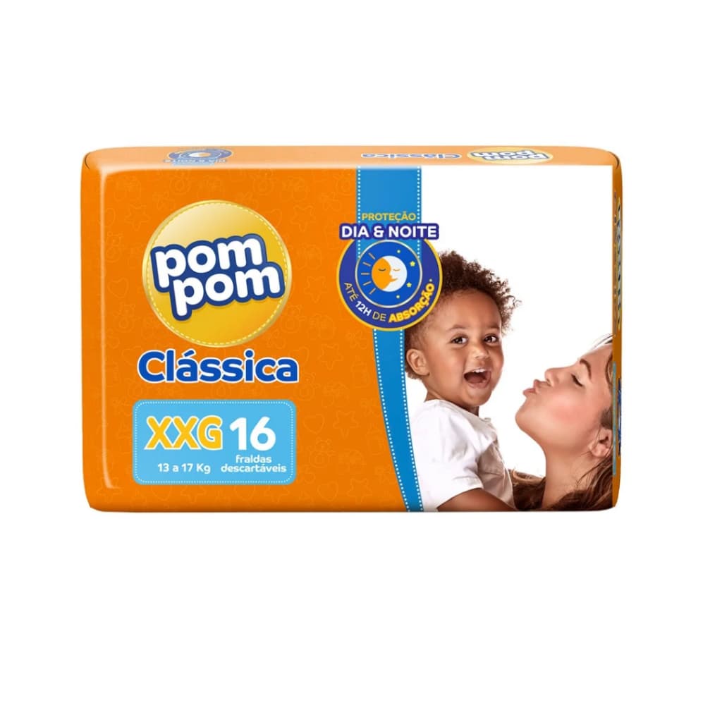 Fralda Descartável Pom Pom Clássica Jumbo Tamanho XXG  com 16 Fraldas