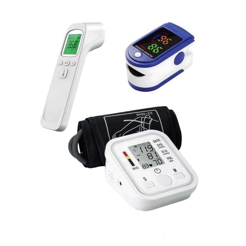 Kit Saúde 3 em 1 / 2 em 1 Oxímetro Aparelho de Pressão Termômetro Infravermelho Digital Medidor Pulso Temperatura