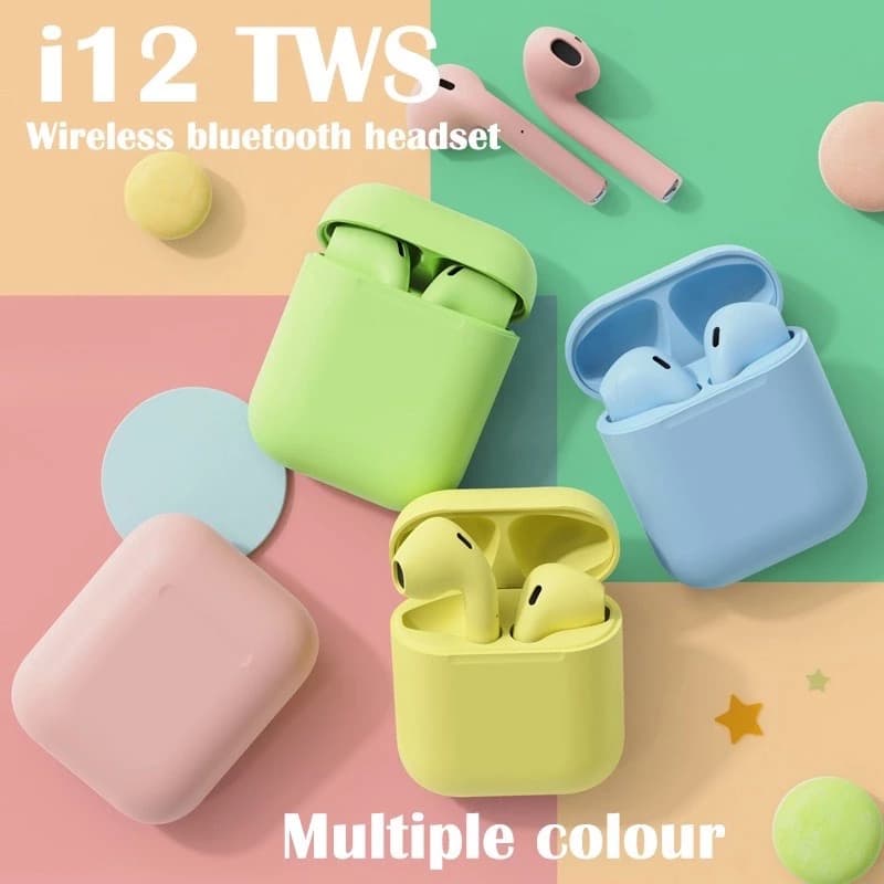 Fone de ouvido bluetooth colorido i12 com controle de toque
