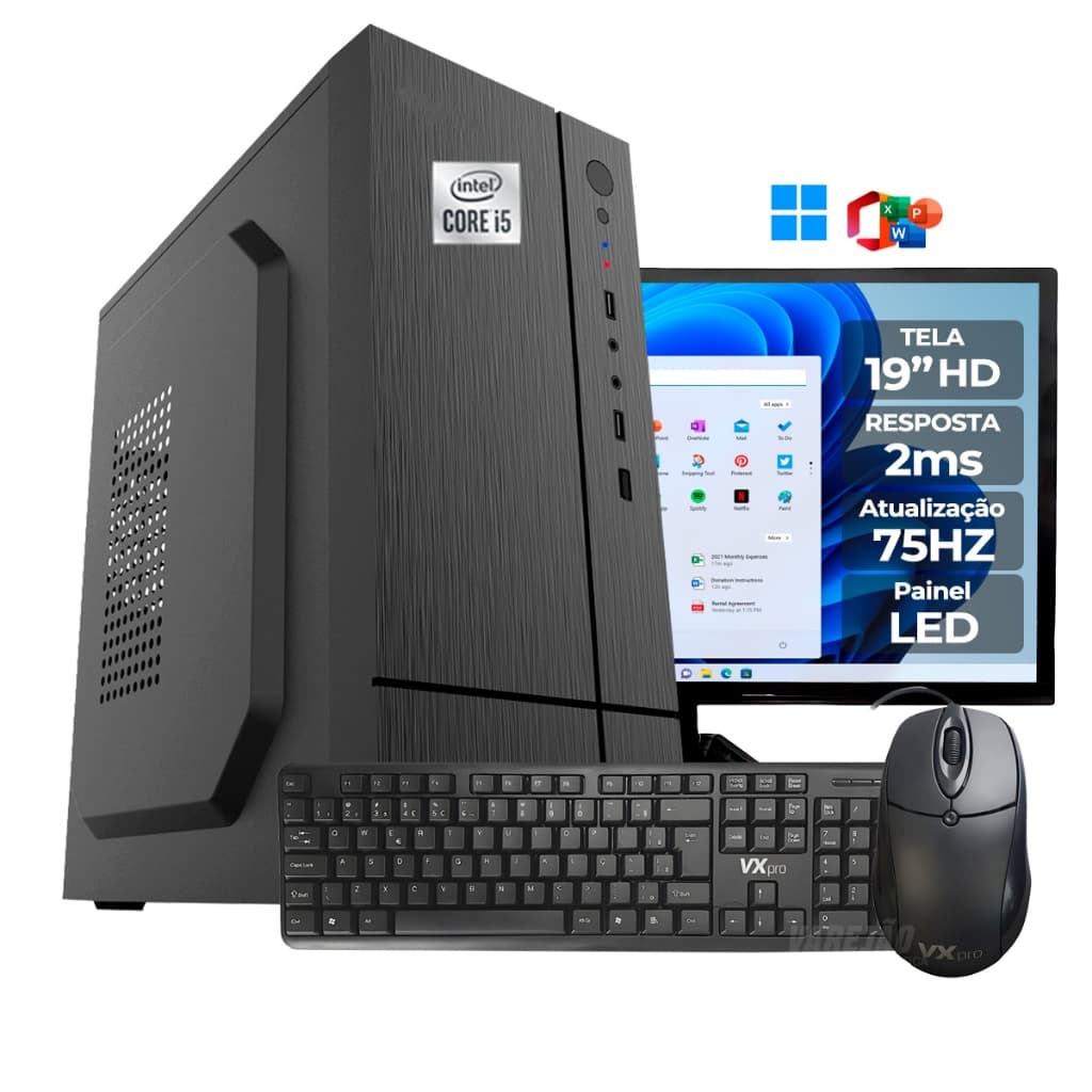Computador Intel I5 Ssd 480gb 16gb Memória Ram Monitor 19 Teclado e Mouse