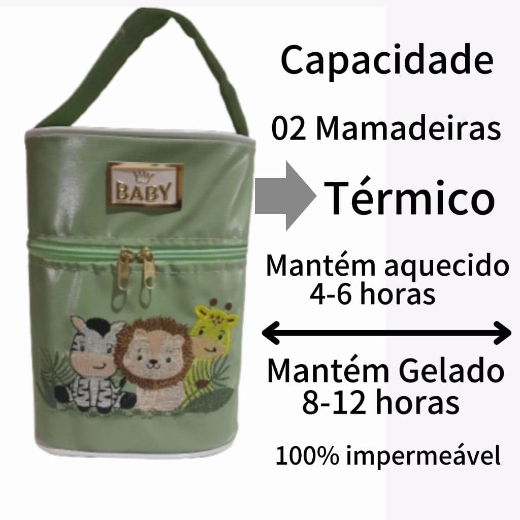 Porta Mamadeira Termico Duplo Com Isopor Removível  Tema Safari