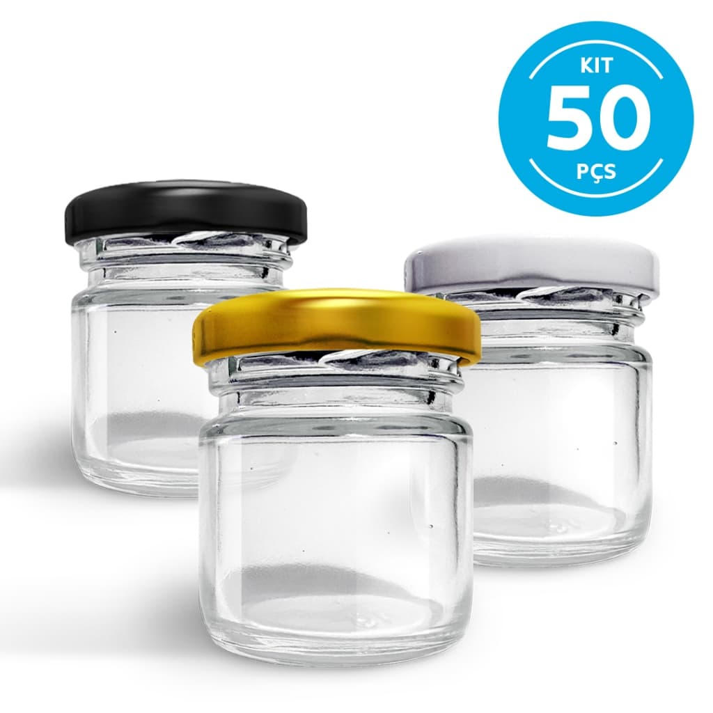 KIT c/50 Potes de Vidro 40ml p/Geleias, Doces, Conservas, Temperos, Compotas