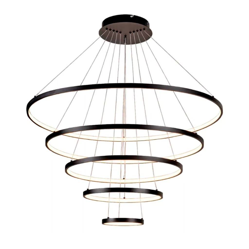 Lustre Led Luminária Pendente 5 Arcos Moderno Anéis Bivolt 160W Com Controle Brinovar