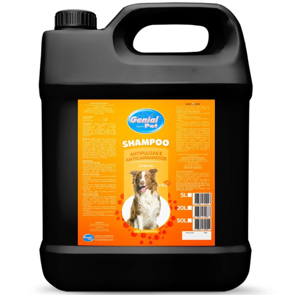 Shampoo Antiparasitário Pet Veterinária Genial Antipulgas e Carrapatos para Cães 5L Banho e Tosa