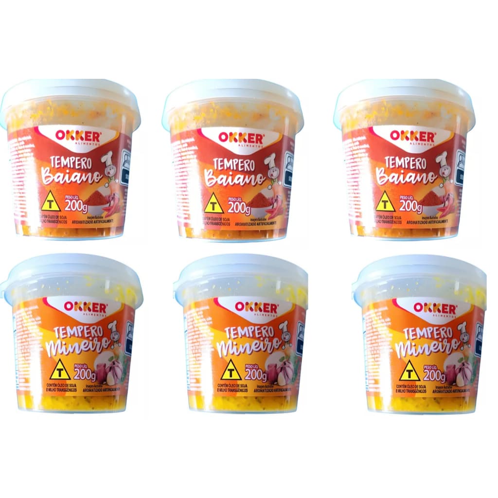 COMBO TEMPERO BAIANO + TEMPERO MINEIRO 6 POTES DE 200GR CADA