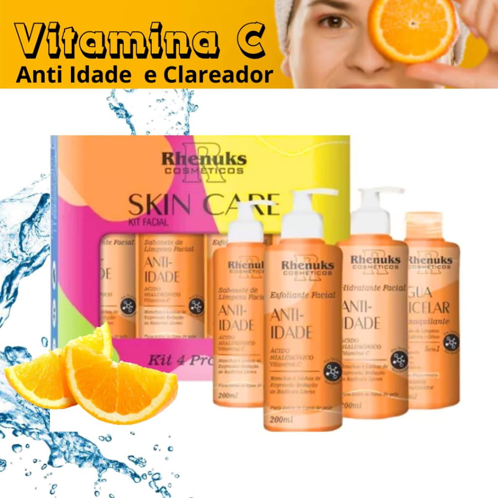 Skincare Vitamina C Anti Idade e Clareador Completo Rhenuks  - 4 Itens
