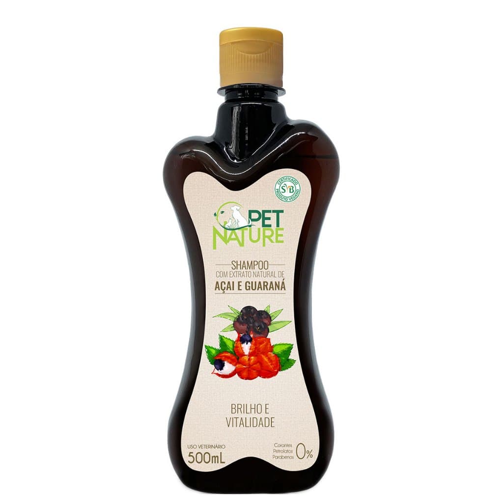 Shampoo para Cães e Gatos AÇAÍ E GUARANÁ Linha Natureza Pet Brilho 500mL