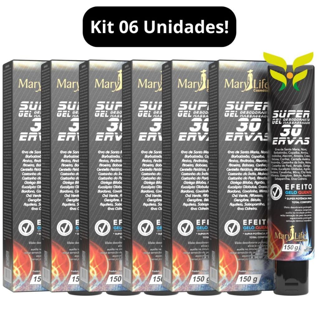 Kit 6 Unidades Super Gel 30 Ervas 150g Mary Life