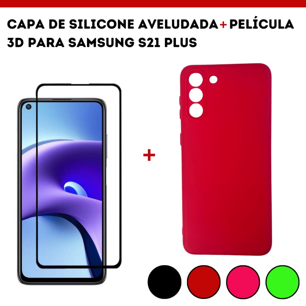Kit Para Samsung S21 Plus/Capa de Silicone Aveludada+Película de Vidro 3D Para Samsung S21 Plus/Tela Inteira  CM15/KT02