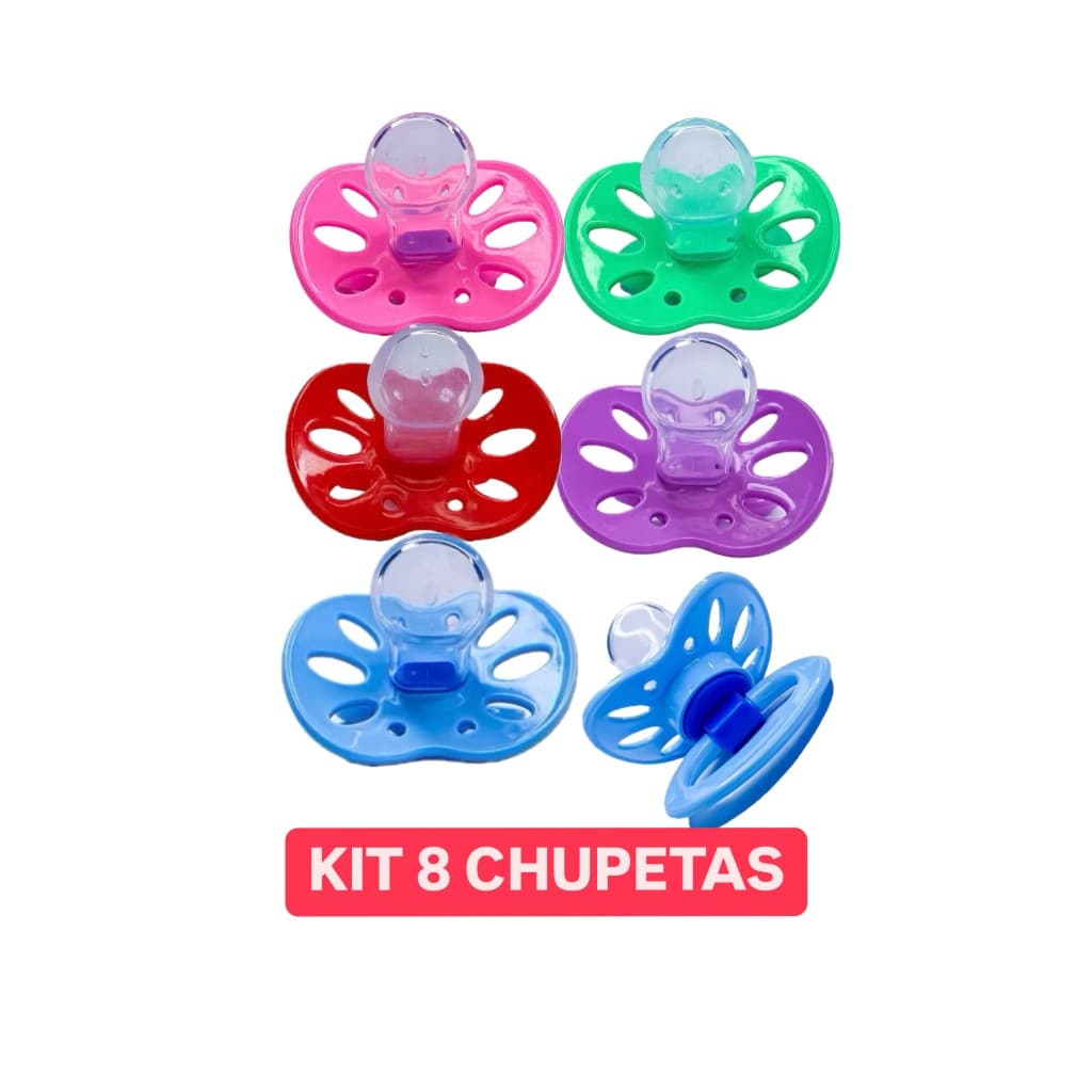 KIT 8 CHUPETAS BARATINHO BICO SILICONE ORTO OU REDONDO FASE 2