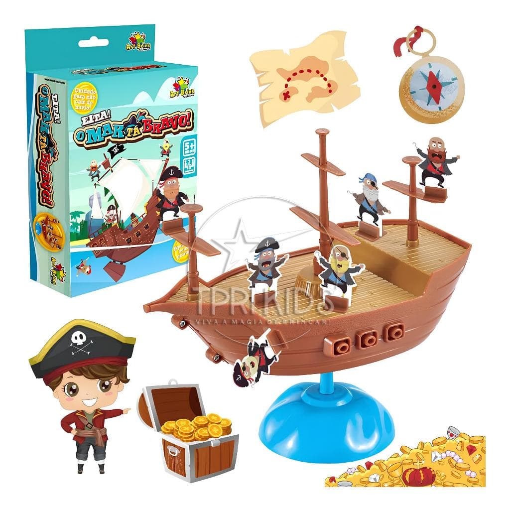 Navio Pirata Equilíbrio Brinquedo Infantil Jogo Tabuleiro Empilhar Aventura Educativo Família 4+