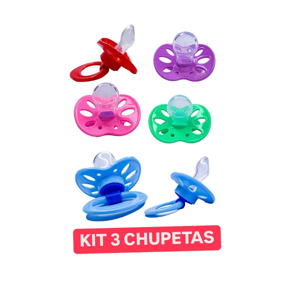 kit 3 Chupetas Baratinha Bico De Silicone Orto ou Redondo Fase 2