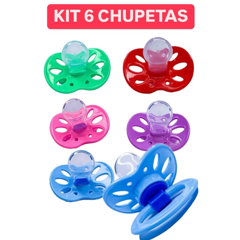 Kit 6 Chupetas Baratinha Bico Silicone Orto ou Redondo Fasa 2