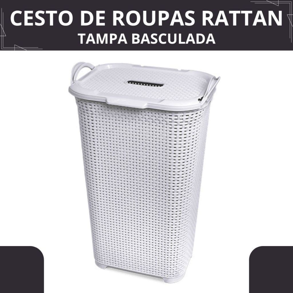 Cesto de Roupas Sujas Banheiro Rattan Com Tampa Basculante - TOY 25665/25795