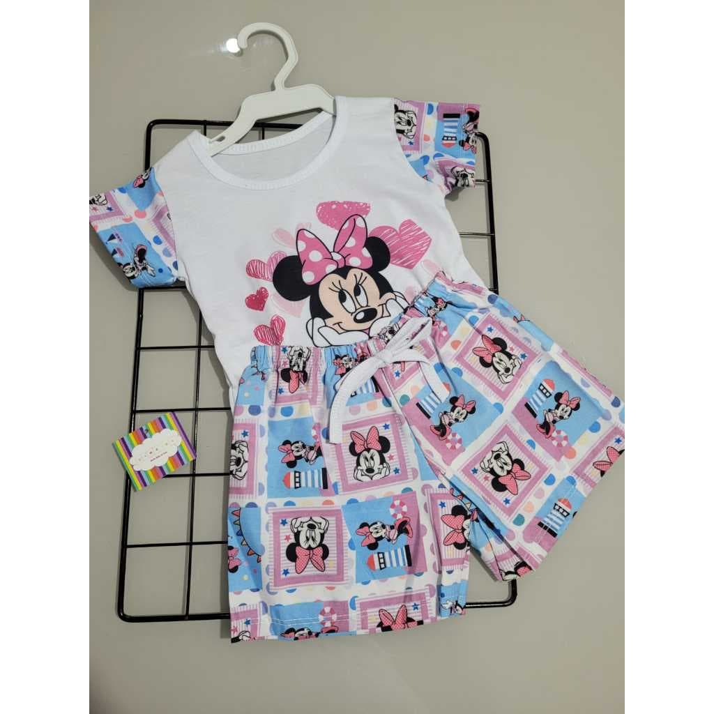 Conjunto Bebê Menina Blusa malha e short de tactel Roupa de bebê menina Conjunto Infantil 1 ano