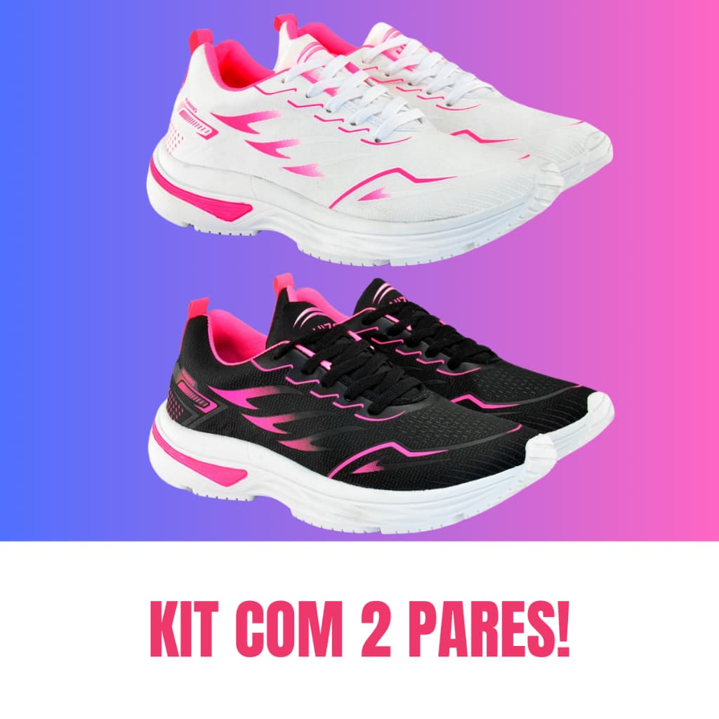 Kit 2 Pares Tenis Feminino Esportivo Academia Treino Caminhada Corrida Leve Confortavel