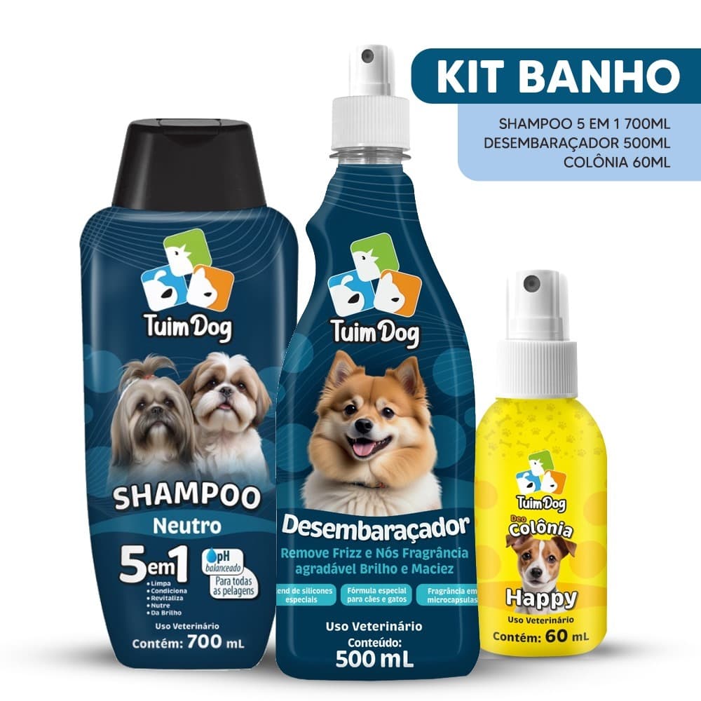 Kit Shampoo Pet Para Cachorro Cães Raças Neuto Shih Tzu / Lhasa 700ml + Desembaraçador 500 ml + Colônia 60ml Tuim Dog