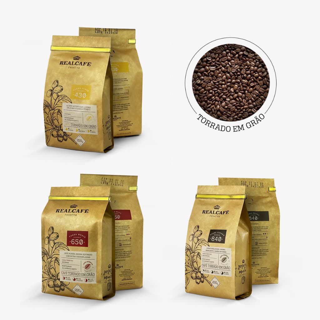 Kit Degustação Café Especial |Torrado em Grãos Realcafé Reserva | 3 Torras |  | 100% Arábica | 250g | Pontuação 86,00