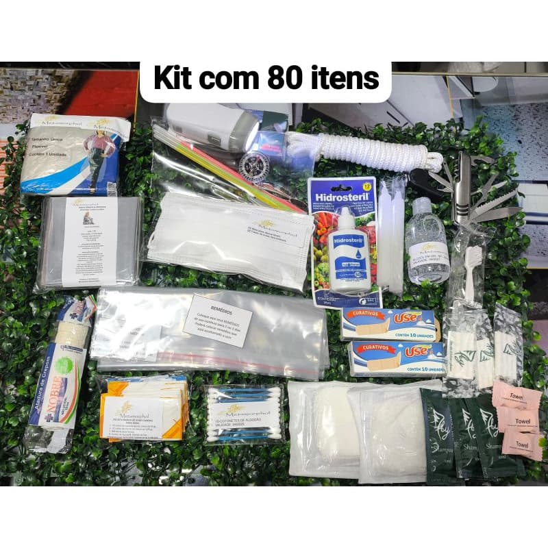 Kit para Mochila de Emergência com 80 itens.