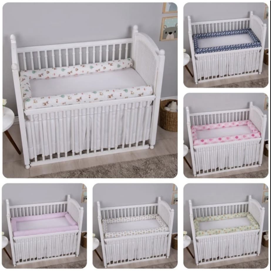 Kit Rolinho 4 peças Protetor De Berço Enxoval De Bebê Estampado 100% Algodão