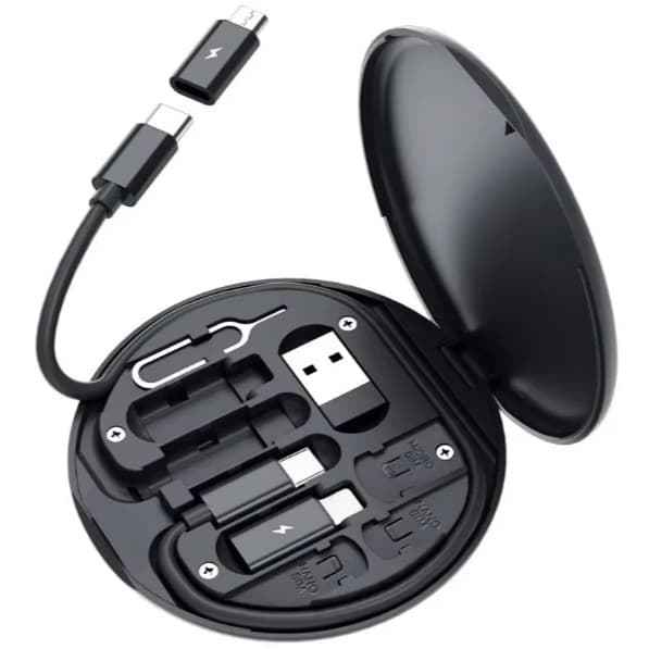 Kit Adaptador para Celular Carregador Rapido Portatil com Estojo Organizador para Celular iOS e Android Tipo C USB Micro