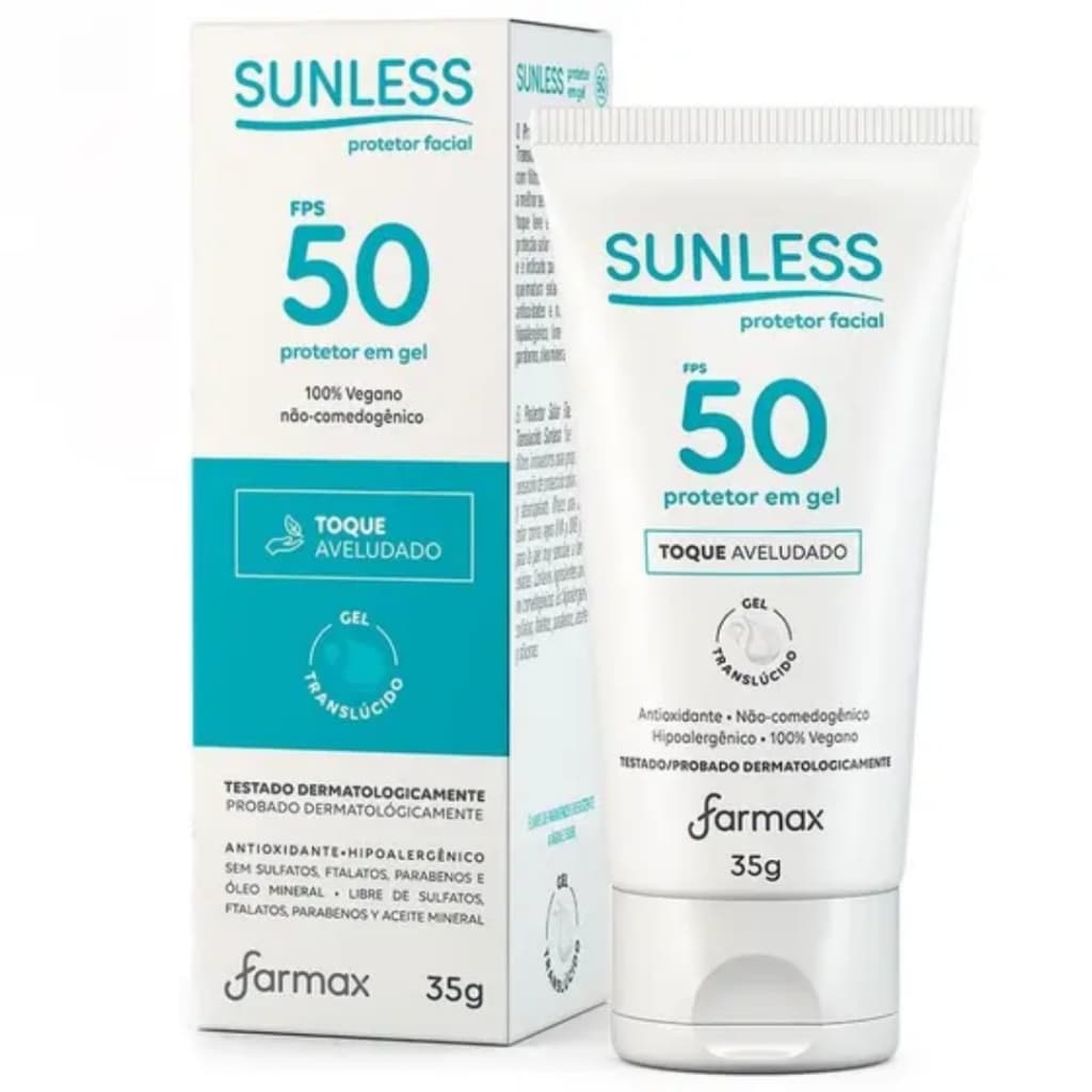 Protetor Solar Facial | FPS 50 | Gel Translúcido | Sunless | 35g | Toque Leve, Proteção Alta e Efeito Primer!