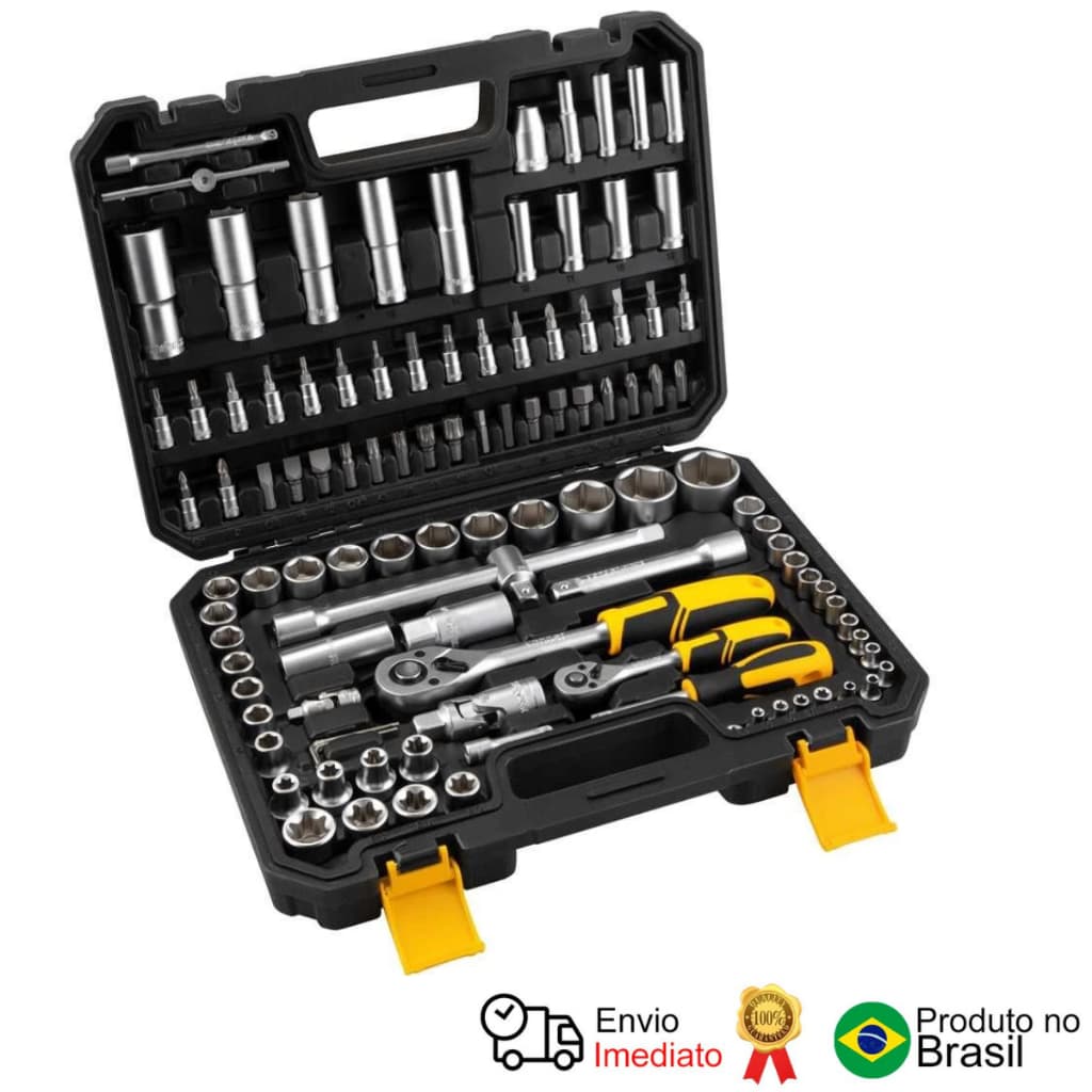 Jogo De Soquetes E Ponteiras 1/4 E 1/2 C/ Catraca 108 Pcs