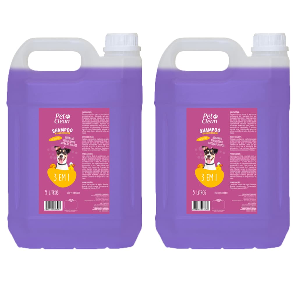 2 Shampoo 3x1 Pet Clean 5L para cães e gatos