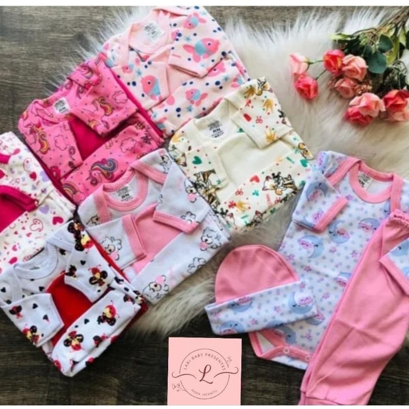 kit enxoval 12 peças de roupa para bebê menina body+calça+ acessórios enxoval maternidade menina roupa bebê
