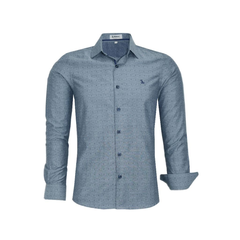 Camisa Social Amil Masculina Slim Detalhe no Tecido Passa Fácil 1828