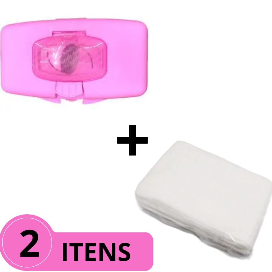Kit Higiene do Bebê /Presente Porta Lenço Rosa BabyGo / Toalha Umedecida 50 Unidades