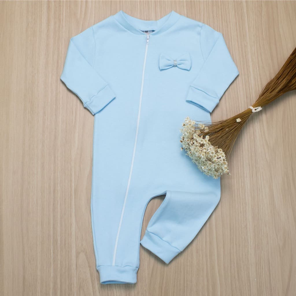 Macacão de Bebê com Zíper Azul Bebe Menino e Menina 100% Algodão Macio Confortável Antialérgico